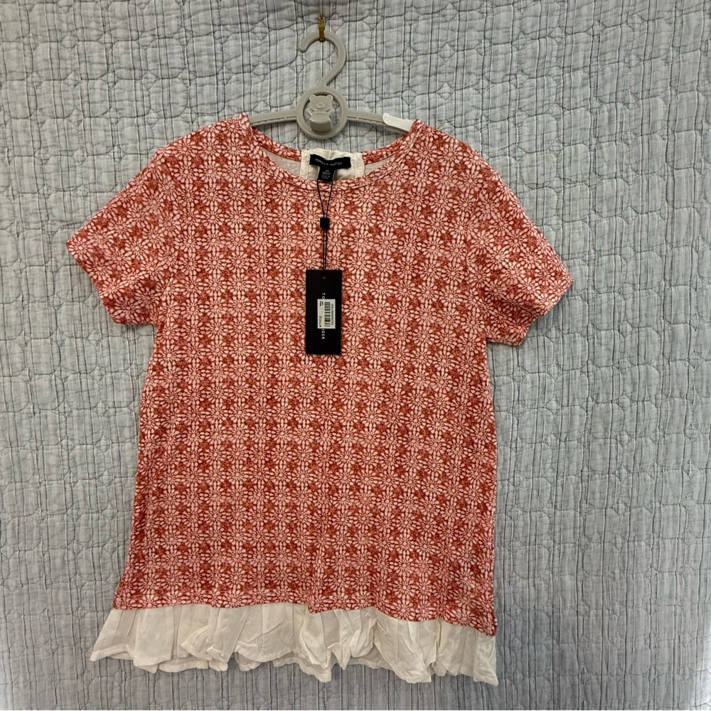 Tommy Hilfiger Red and White Short Sleeve Top
